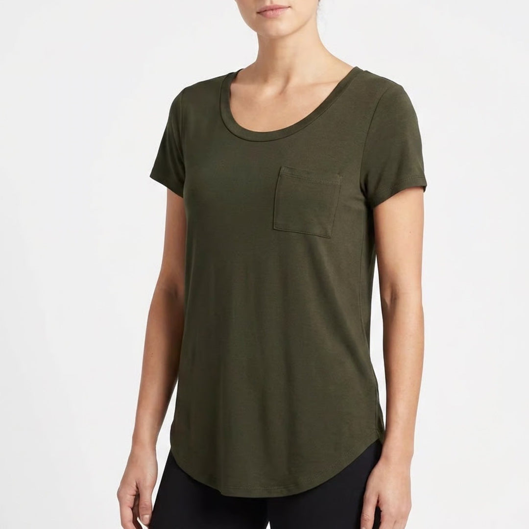 Market Spruce T-Shirt Womens M Olive Green Short Sleeve Front Pocket Crew Neck