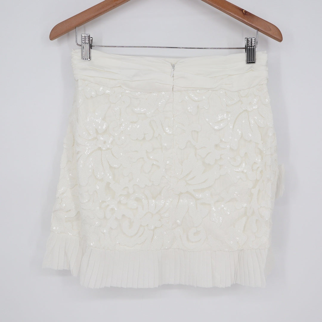 Naked Wardrobe The Statement White Sequin Floral Ruffle Mini Skirt L