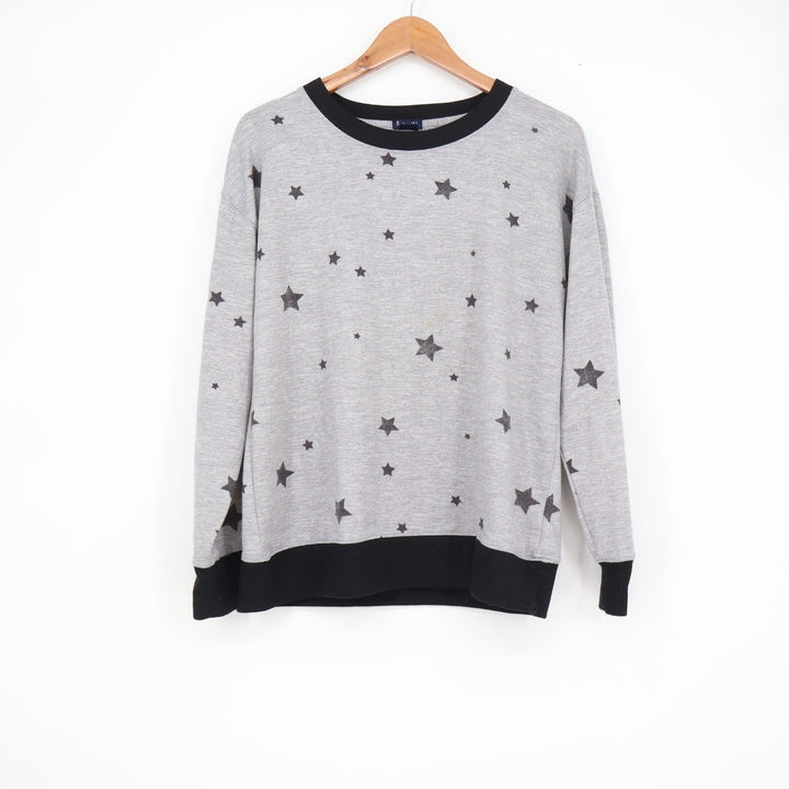 Splendid Womens Grey Black Star Print Sweatshirt and Jogger Pajama Set Size M