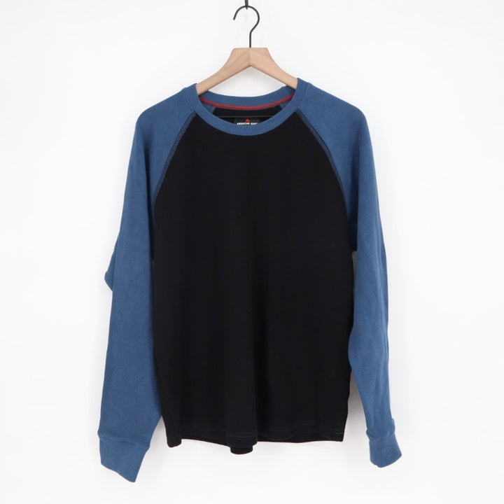 American Giant French Rib T-Shirt Mens Large Blue Black Colorblock Raglan Sleeve