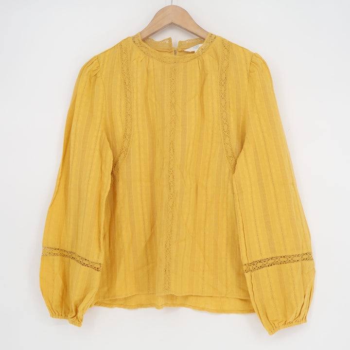 Time and Tru Lace Inset Tunic Top Womens Small(4-6) Yellow Cotton Long Sleeve