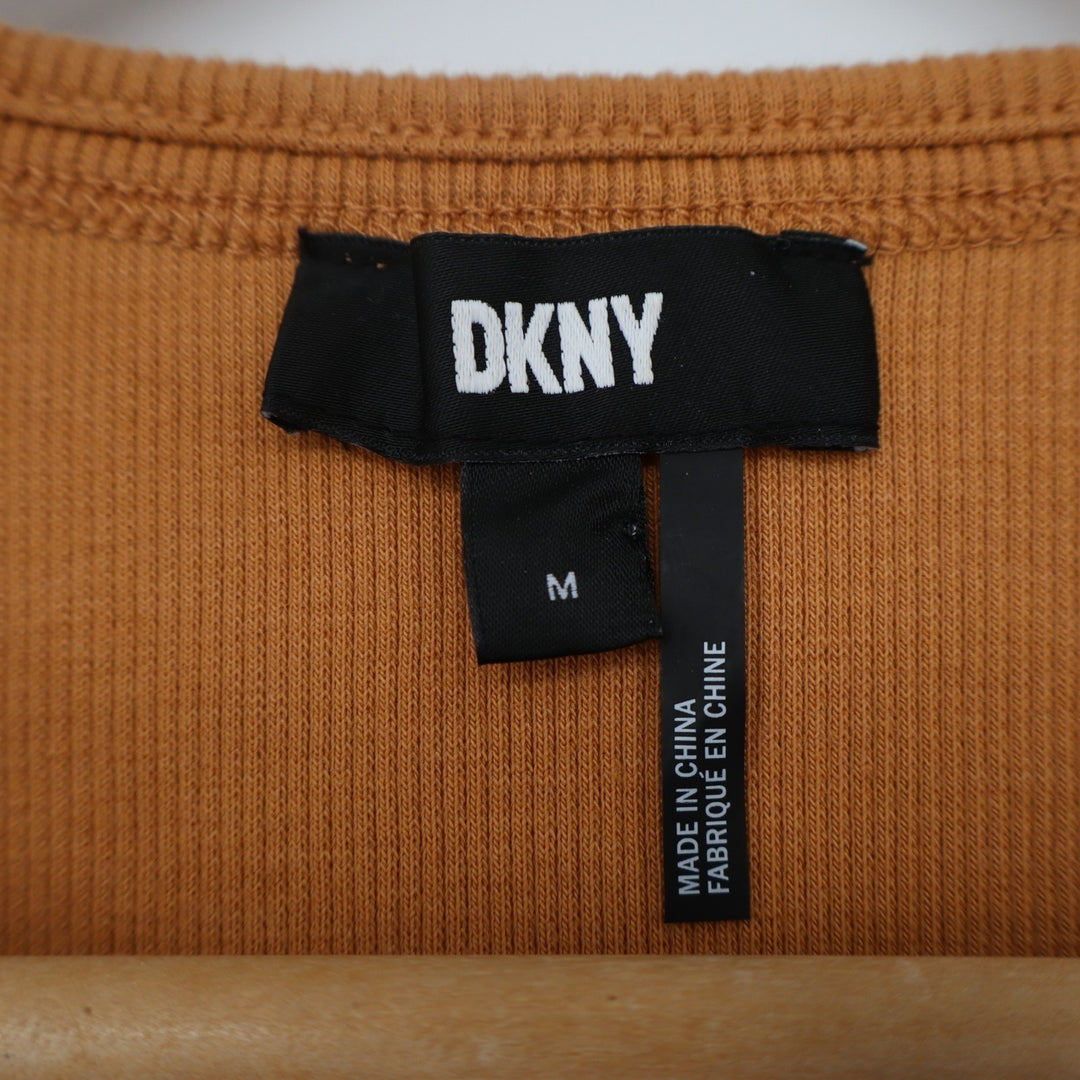 DKNY Tank Top Women Medium Brown Cotton Stretch Ribbed Studded Detail Round Neck