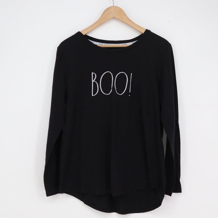 Rae Dunn Boo Halloween Long Sleeve Graphic Tee Shirt Black XL