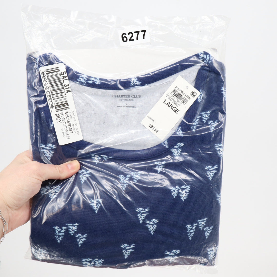 Charter Club Intimates Womens Large Navy Blue Pine Tree Soft Knit Sleepshirt NWT