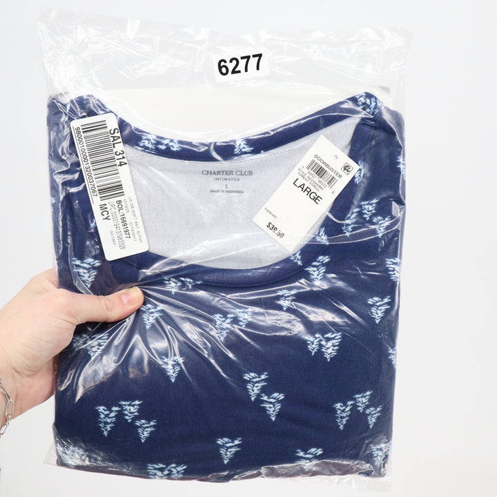 Charter Club Intimates Womens Large Navy Blue Pine Tree Soft Knit Sleepshirt NWT