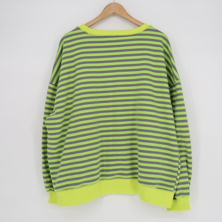 Sweatshirt Womens 2XL Green Gray Striped Crew Neck Drop Shoulder Long Sleeve