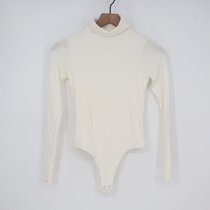 Naked Wardrobe Cream Turtleneck Long Sleeve Bodysuit XL Off-White