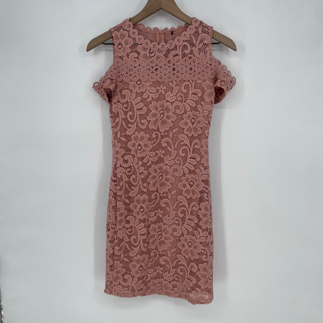 Pink Lace Cold Shoulder Mock Neck Mini Dress Size S