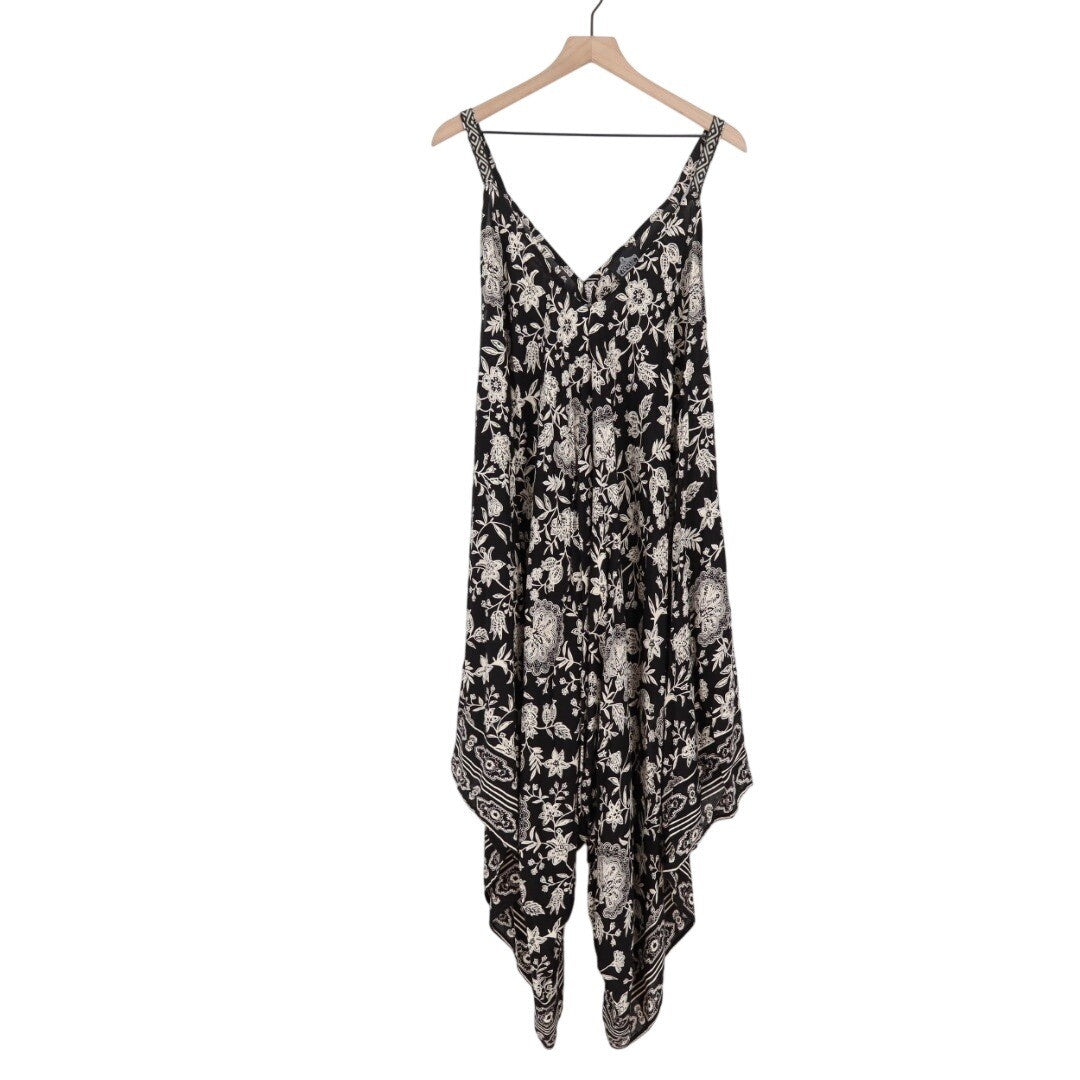 ANGIE Black Cream Floral Print Rayon Midi Dress HALTER STYLE