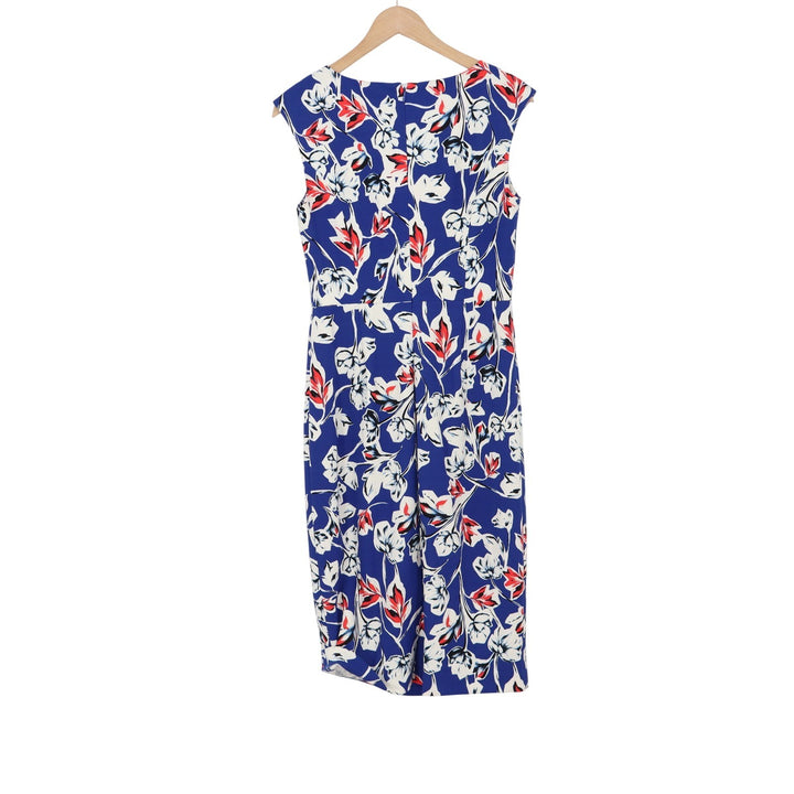 Ivanka Trump Dress Womens 6 Sheath Blue Floral Sleeveless Midi V-Neck Excellent
