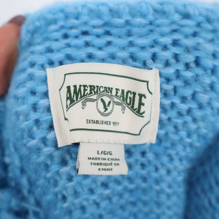 American Eagle Outfitters Sweater Women Large Lichen Blue Knit Ribbed Turtleneck