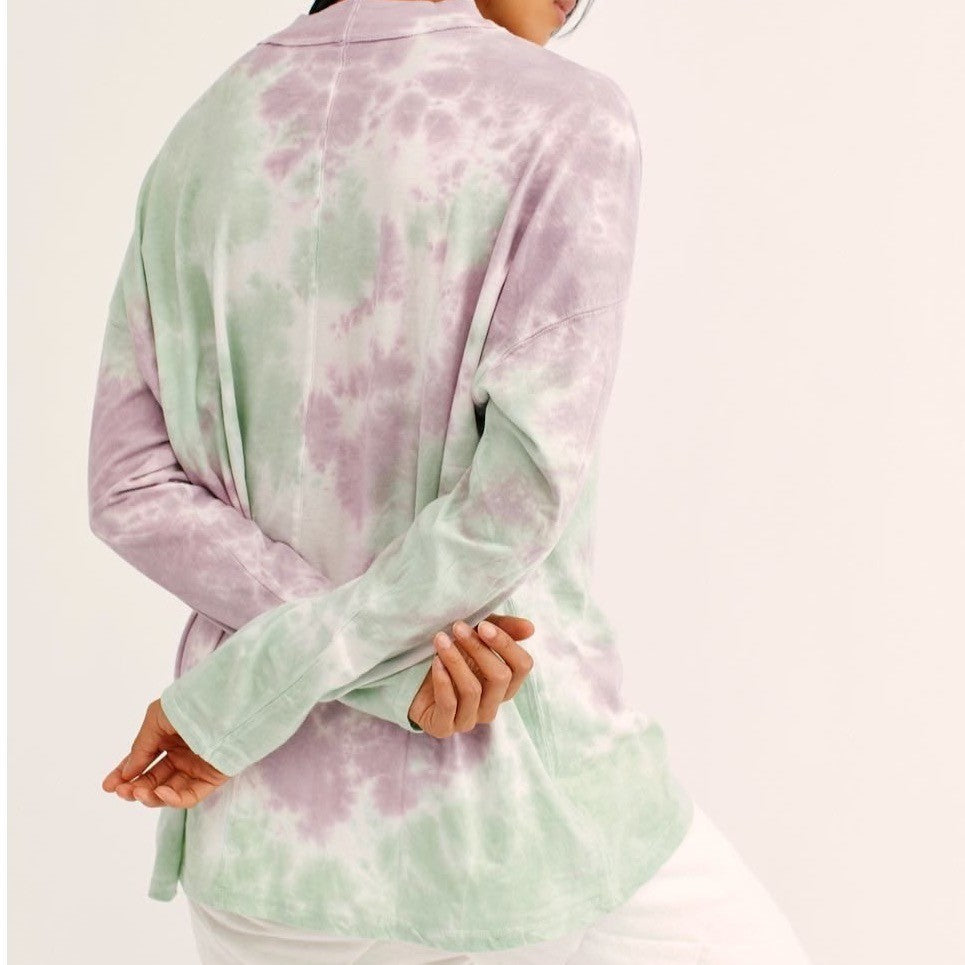 Free People We the Free Shirt Womens XS Multicolor Tie Dye Long Sleeve Mock Neck