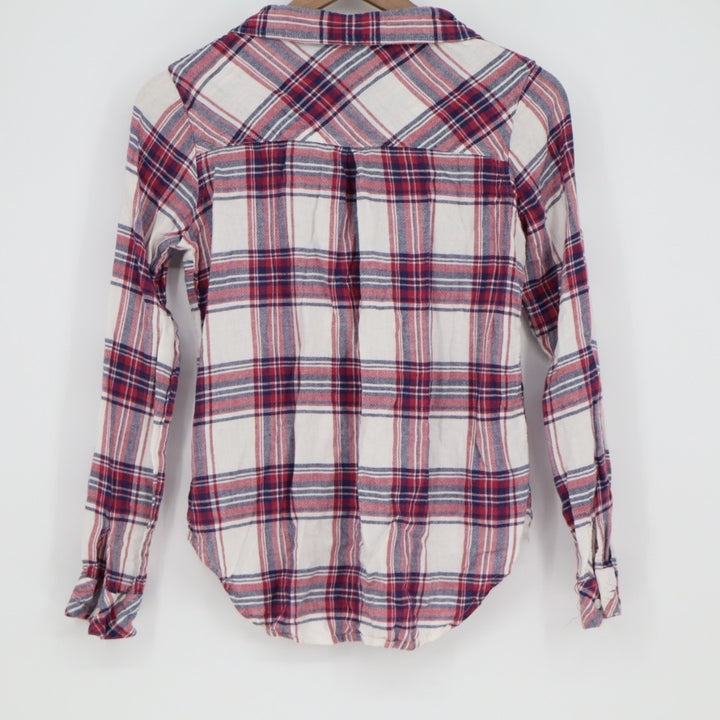 Thread & Supply Flannel Shirt Women Medium Red Blue Plaid Front Pocket Button Up
