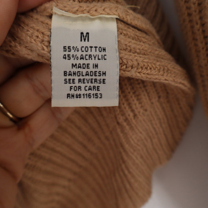 Poof Apparel Womens V-Neck Ribbed Knit Sweater Camel Tan Size M