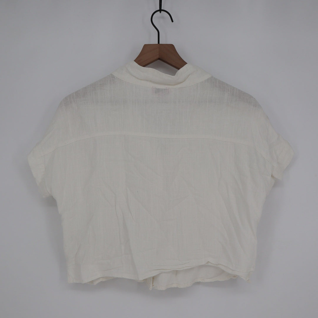 Mi Ami for Francescas White Linen Blend Cropped Button Down Shirt M