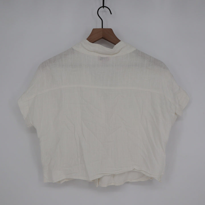 Mi Ami for Francescas White Linen Blend Cropped Button Down Shirt M