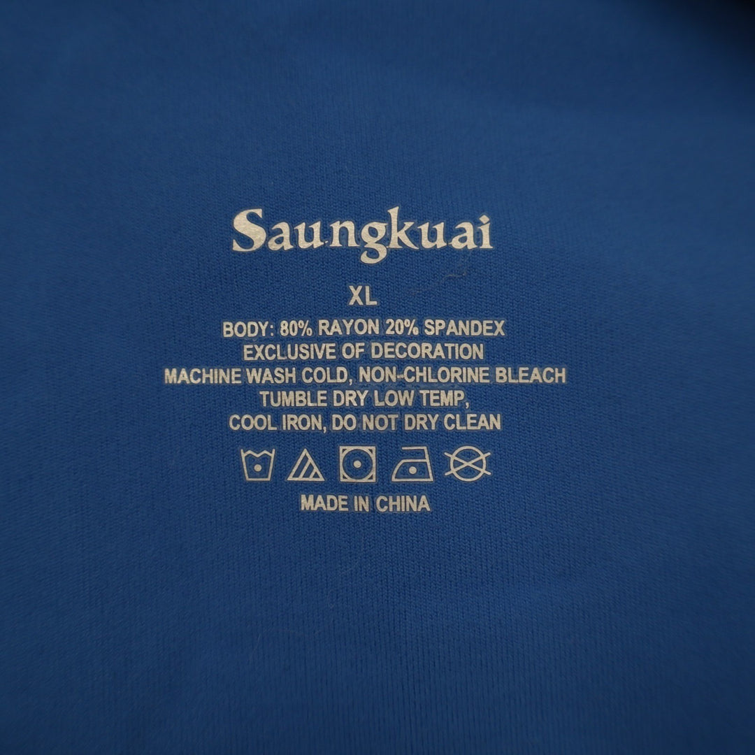 Saungkuai Bodysuit One Piece Womens XL Blue Rayon Stretch Split Neck Long Sleeve