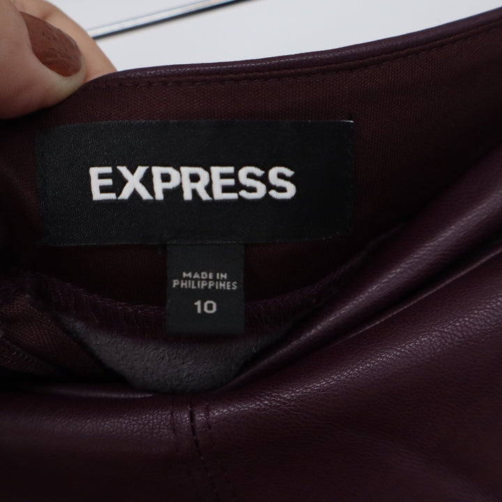 Express Womens Burgundy Faux Leather Pencil Skirt Midi High Waist Size 10