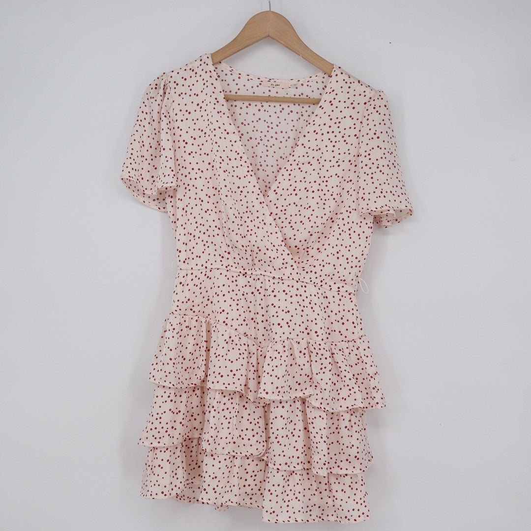 Mi Ami Aniya Q29 Polka Dot Tiered Ruffle Mini Dress Cream Red Mens Size M