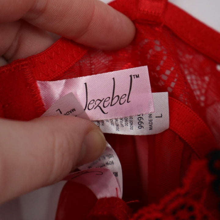 Jezebel Felina Wish Babydoll Lingerie Womens Large Red Sheer Adjustable Strap