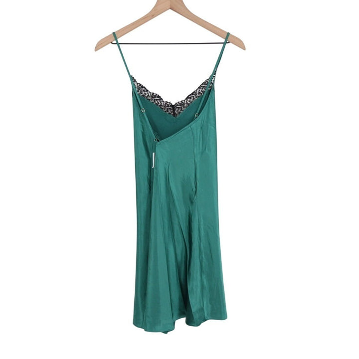 Linea Donatella Babydoll Dress Women Medium Green Stretch V-Neck Spaghetti Strap