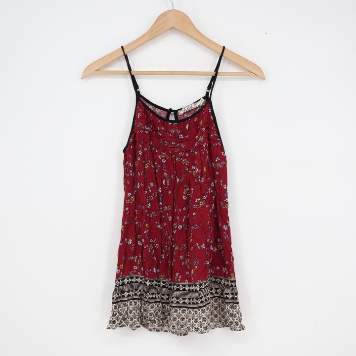Chloe K Womens Small Burgundy Floral Boho Camisole Adjustable Strap Tank Top