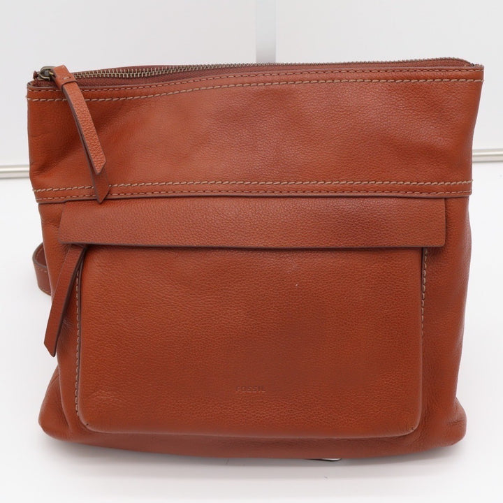 Fossil Aida Womens Handbag Brown Pebbled Leather Adjustable Strap Crossbody Bag
