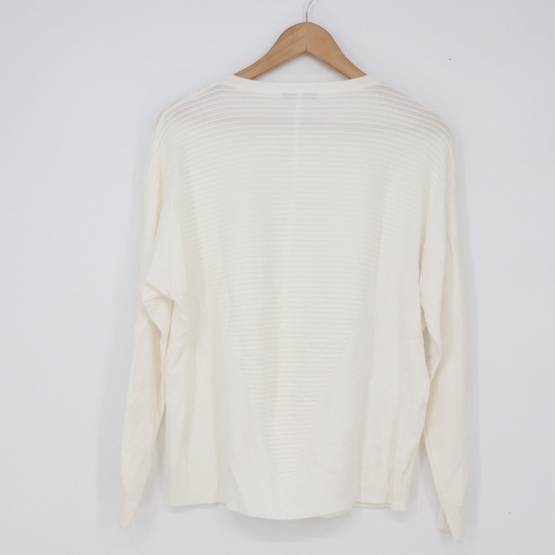 Vita Milano Sweater Womens M White Ribbed Textured Knit Crew Neck Excellent