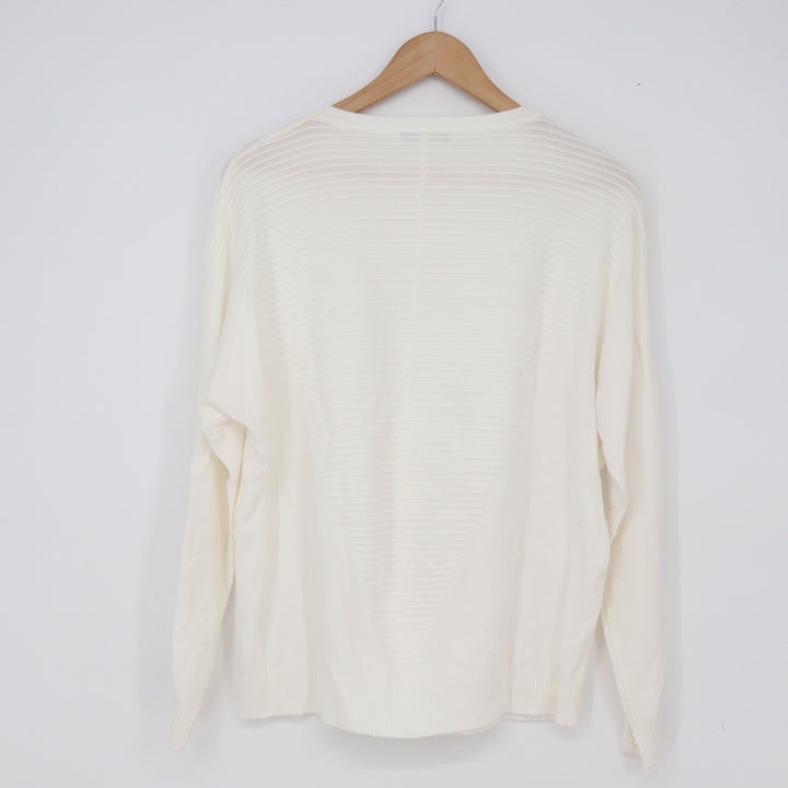 Vita Milano Sweater Womens M White Ribbed Textured Knit Crew Neck Excellent