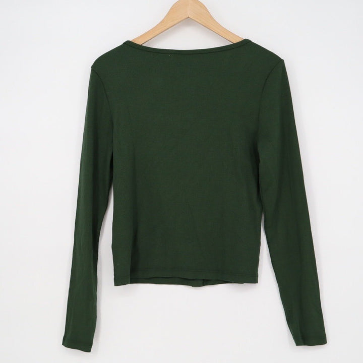 American Giant Ribbed Button Front Long Sleeve Top Green Size M