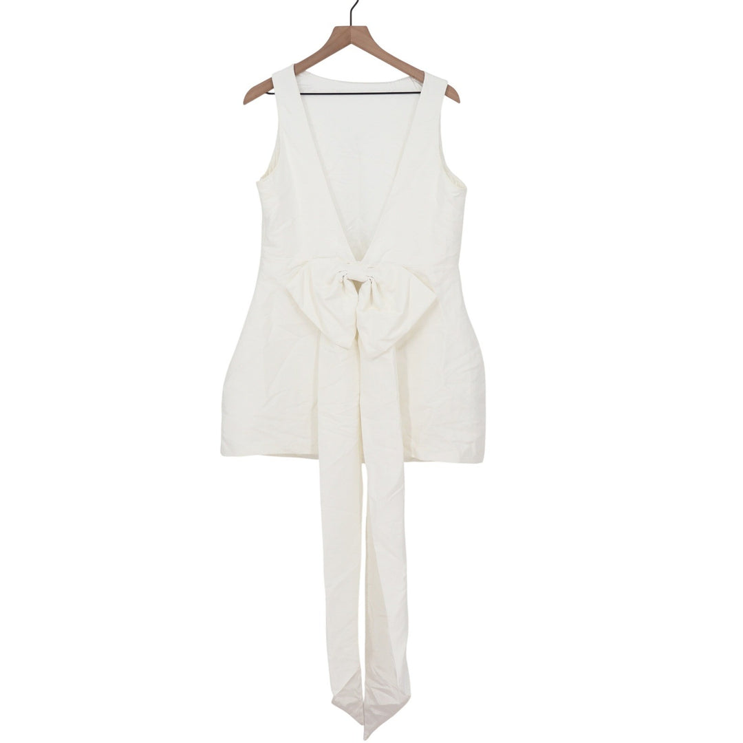 Showpo Kartia Off White Fitted Low Back Bow Mini Dress SD24010043 US 12 NWT
