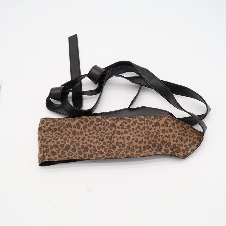 Womens Leopard Print Obi Wrap Belt Brown Black Animal Pattern Faux Leather Tie