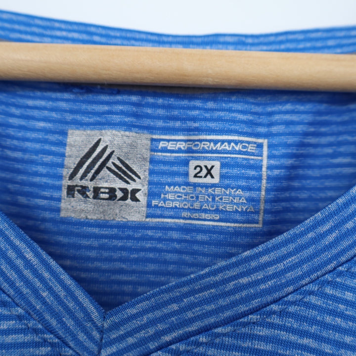 RBX Performance T-Shirt Womens 2X Blue Striped Short Sleeve V-Neck Pullover