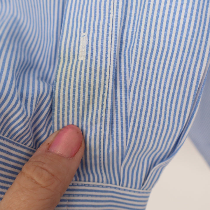 IZOD Shirt Mens 2XL Luxury Sport Blue Pinstripe Button-Down Long Sleeve Good