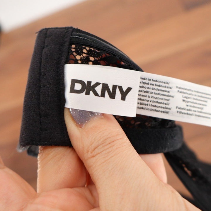 DKNY Modern Lace Unlined Strapless Bra Womens 34B Black Nylon Underwire Cups