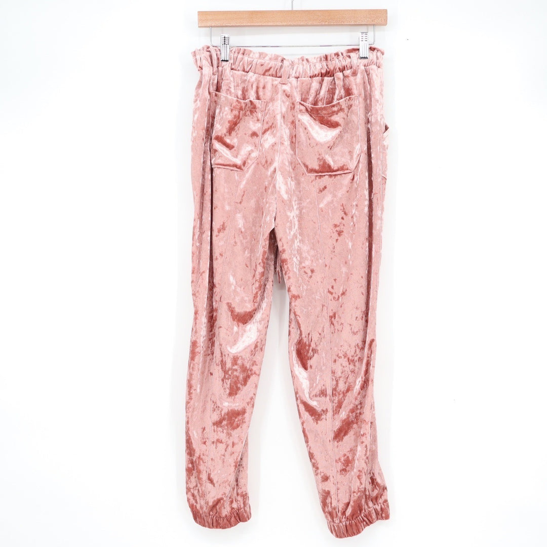 Jolt Womens Pink Crushed Velvet Jogger Pants Elastic Waist Size M