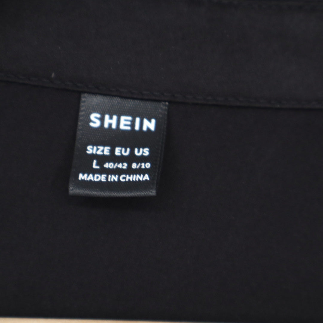 SHEIN Black Button Down Long Sleeve Shirt Dress with Waist Tie and Cuff Ties L