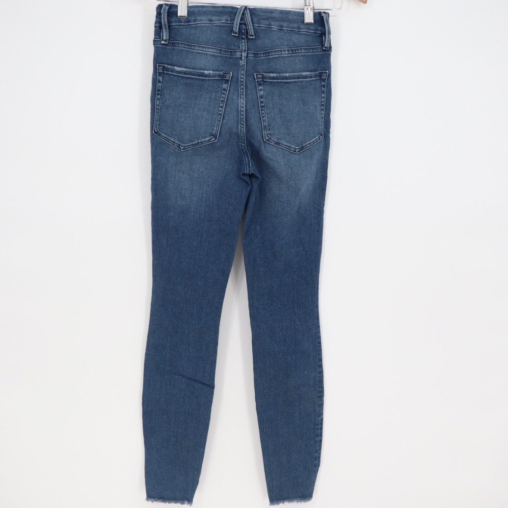 GOOD AMERICAN Good Waist High Rise Skinny Jeans Distressed Raw Hem Size 0 25