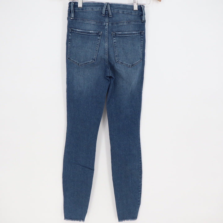 GOOD AMERICAN Good Waist High Rise Skinny Jeans Distressed Raw Hem Size 0 25