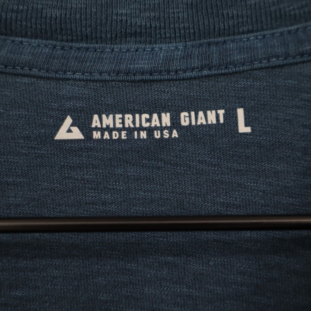 American Giant Broken-In Premium Slub T-Shirt Mens Large Navy Cotton Henley Neck