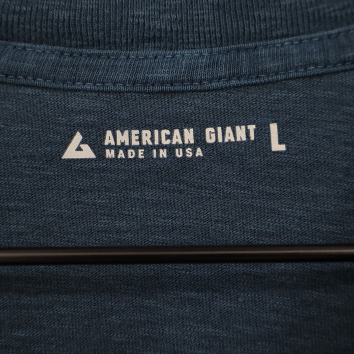 American Giant Broken-In Premium Slub T-Shirt Mens Large Navy Cotton Henley Neck