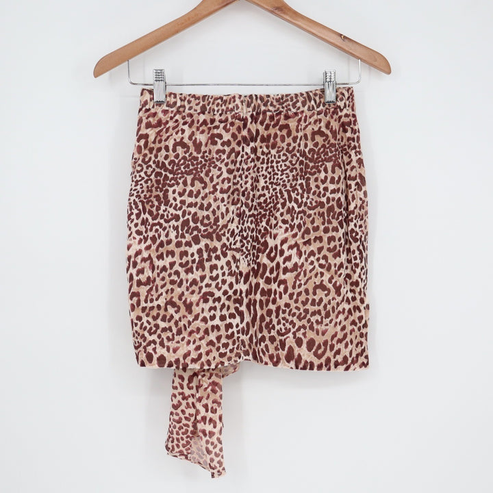 Naked Wardrobe Leopard Print Ruched Mini Skirt Draped Sash Small
