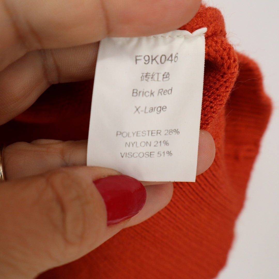 Brick Red Cable Knit Turtleneck Sweater Womens XL Long Sleeve Pullover
