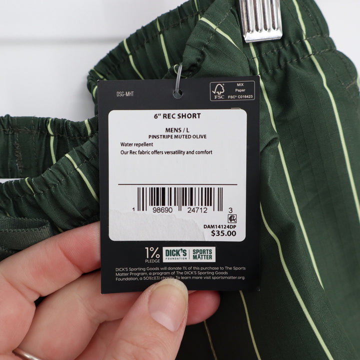 DSG Mens 6" Rec Short Pinstripe Muted Olive Green Water Repellent Large