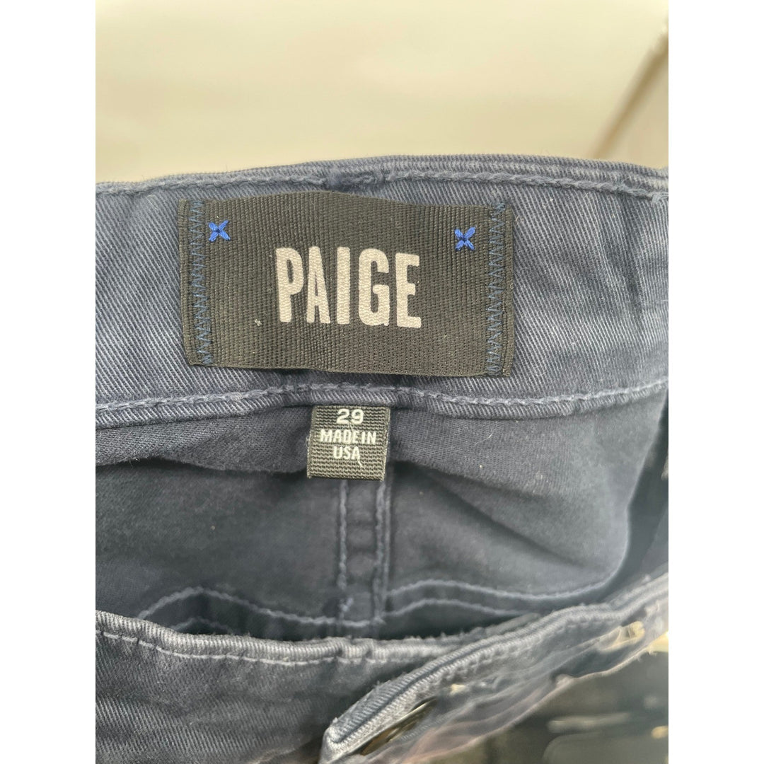 PAIGE Normandie Navy Blue Cotton Polyurethane Blend Straight Leg Pants Size 29