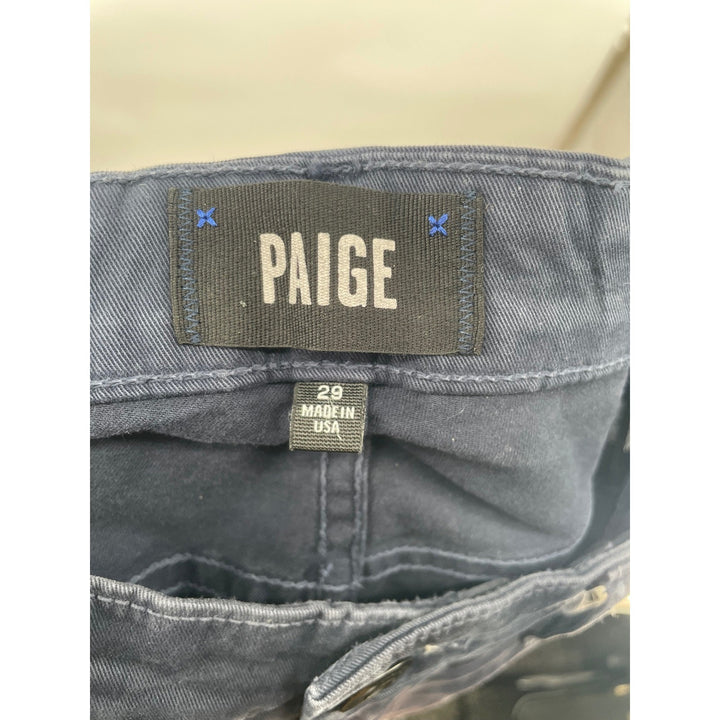 PAIGE Normandie Navy Blue Cotton Polyurethane Blend Straight Leg Pants Size 29
