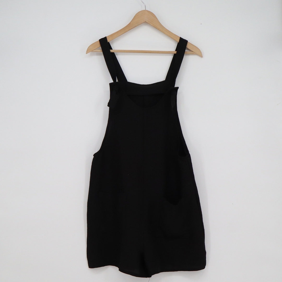 Emery Rose Womens Black Overall Romper Sleeveless Textured Shortalls Size M