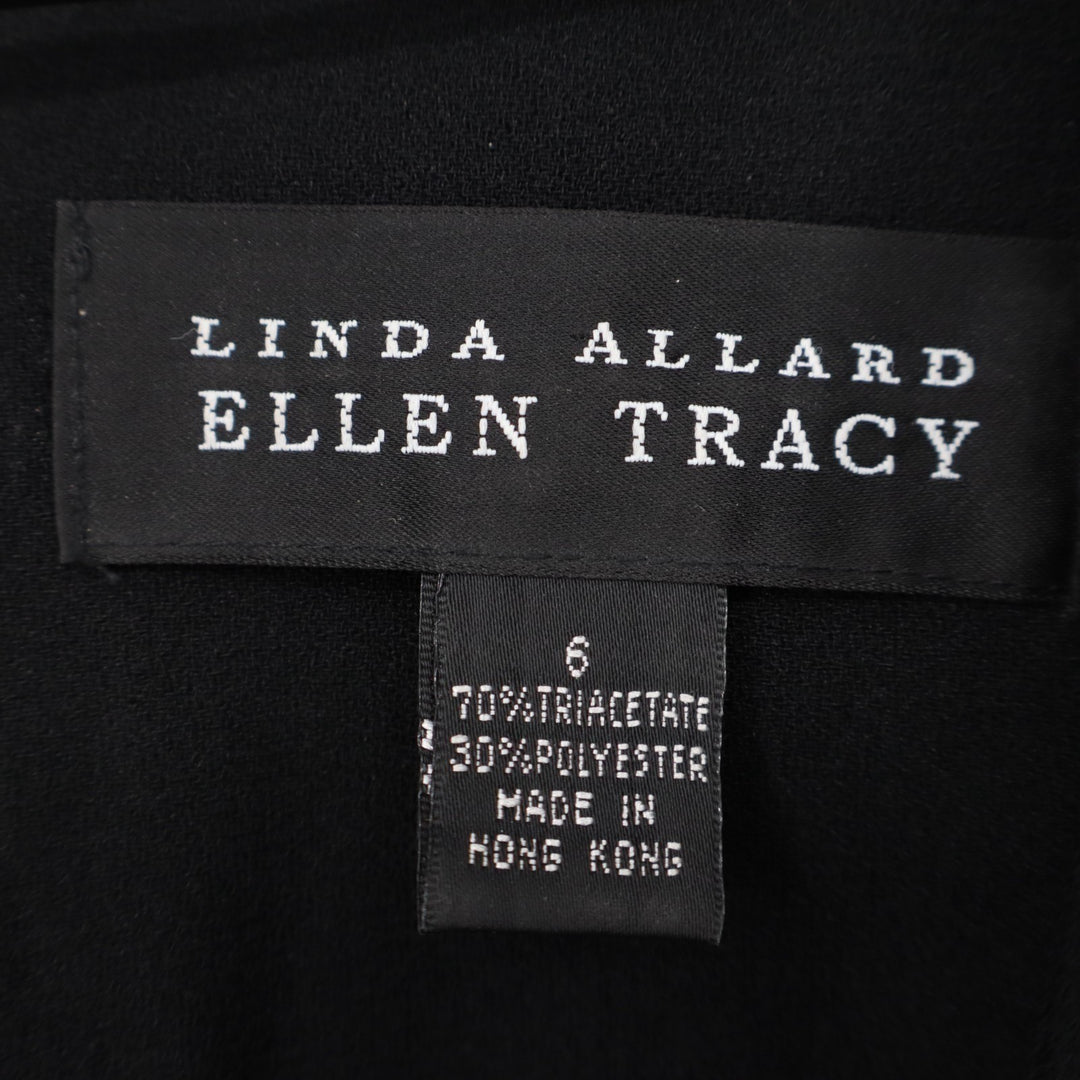 Linda Allard For Ellen Tracy Midi Dress Womens 6 Black Pleated V-Neck Pullover