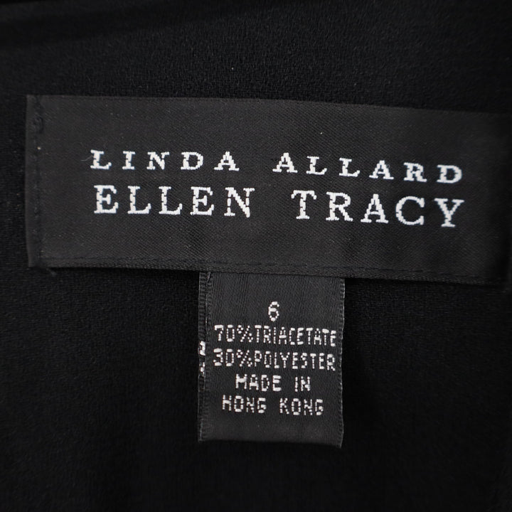 Linda Allard For Ellen Tracy Midi Dress Womens 6 Black Pleated V-Neck Pullover
