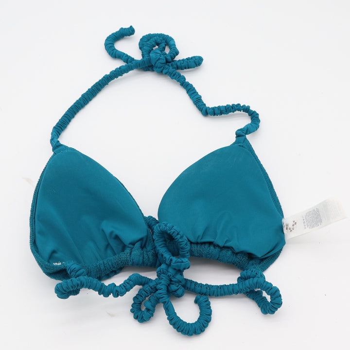 Aerie Bikini Top Womens M Real Good Triangle Teal Textured Eyelet Excellent